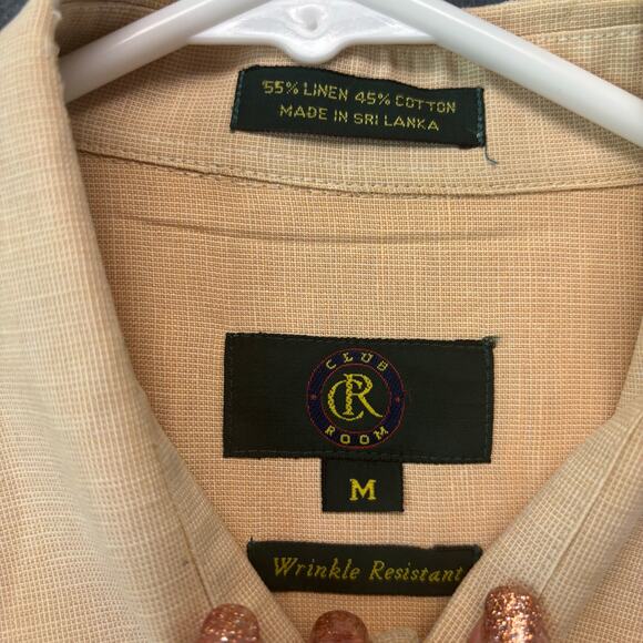 Club Room Men’s Linen Blend Shirt M Beige Tan Short Sleeve Button Up Beachy - Picture 3 of 7